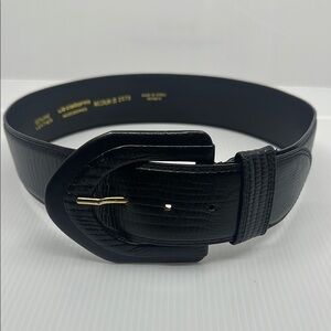Liz Claiborne Black Textured Leather Belt with Gold Accent